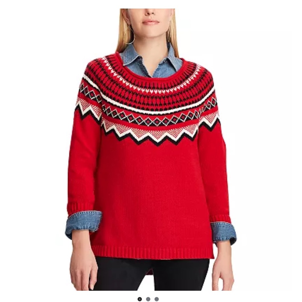 Women's Chaps Fairisle Crewneck Sweater cotton blend size Large NEW